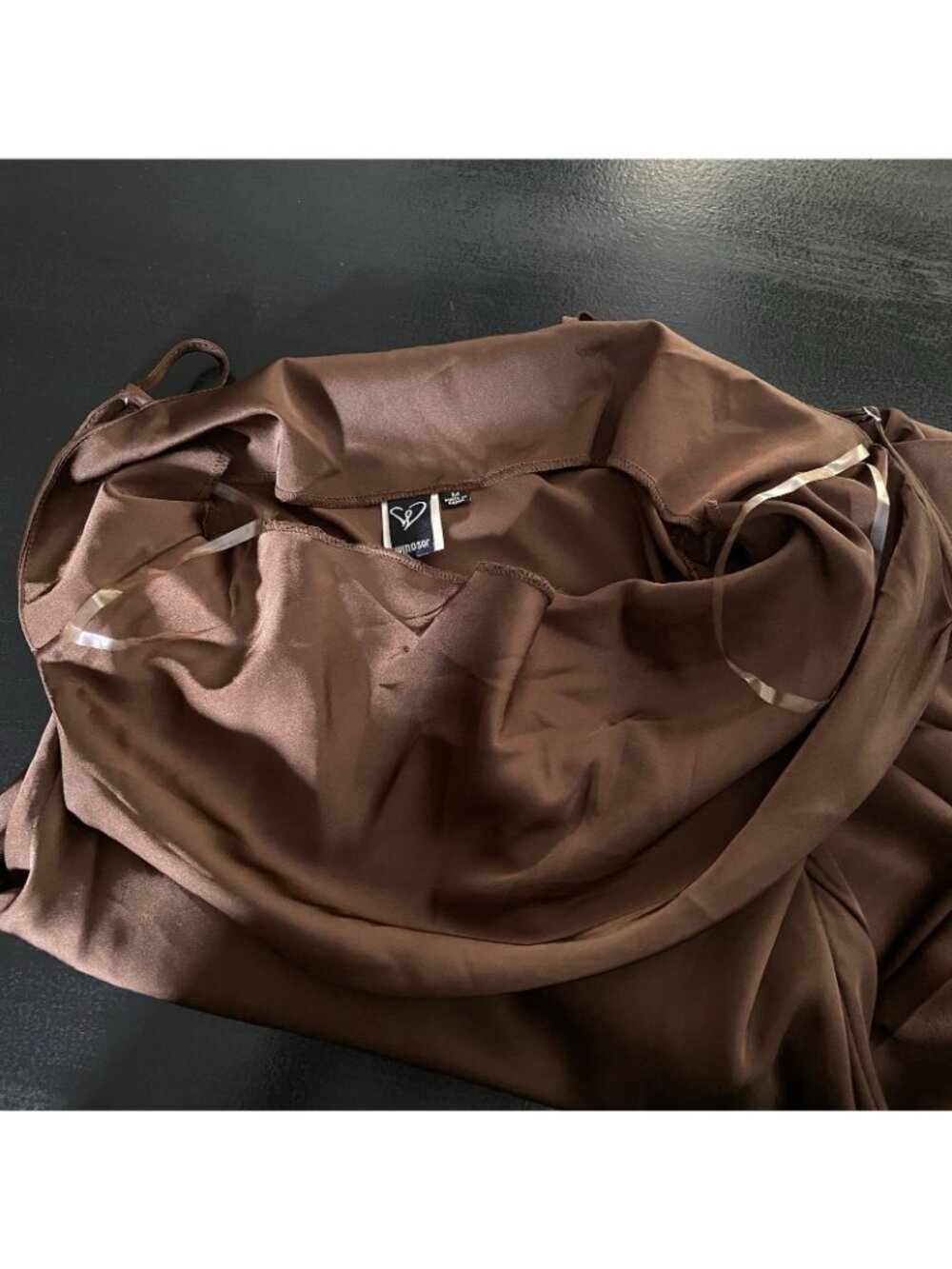 Windsor Satin Cowl Neck Midi Slip Dress M Chocolate Brown Slit Spaghetti Strap - Picture 9 of 15
